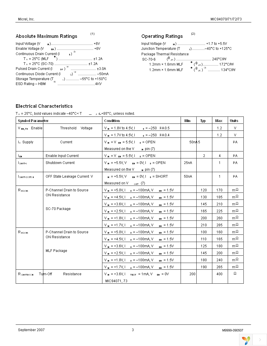 MIC94070YC6 TR Page 3